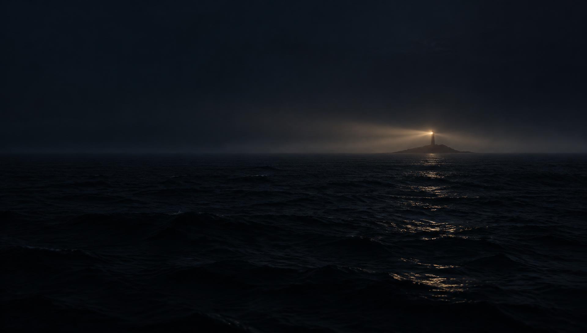 Oceano noturno sob um horizonte distante